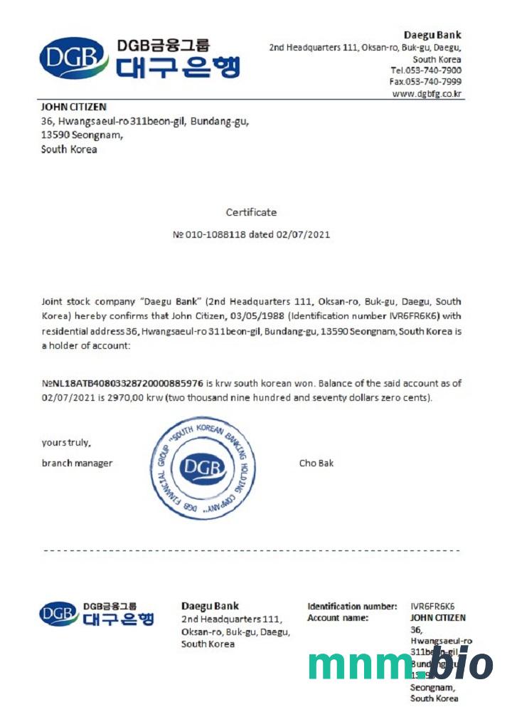 Przykład odniesienia Banku DGB w Korei Południowej w formatach Word i PDF